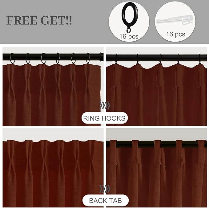 IVAPUPU Pinch Pleated Linen Curtains 96 Inches Long - Image 4