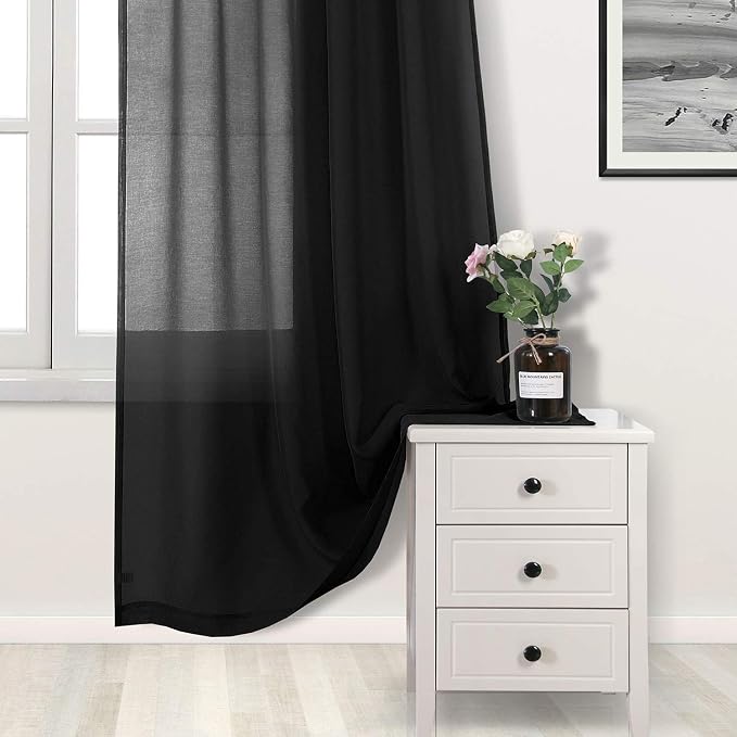 DWCN Black Sheer Curtains for Kitchen Windows - Image 3