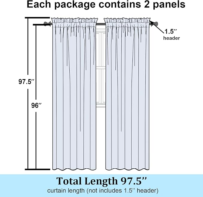 Simplebrand Black Semi Sheer Curtains 96 Inches Long 2 Panels, Light Filtering - Image 7
