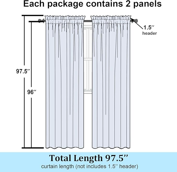 Simplebrand Lavender Semi Sheer Curtains 96 Inches Long 2 Panels, Light - Image 7