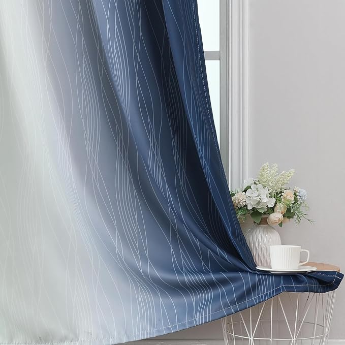 Estelar Textiler Sage Green and Navy Blue Ombre Blackout Curtains 45 Inches Long - Image 6