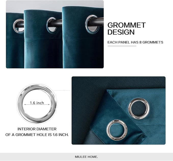 MIULEE Blue Velvet Curtains 108 Inches Length Extra Long Blackout Curtains - Image 2