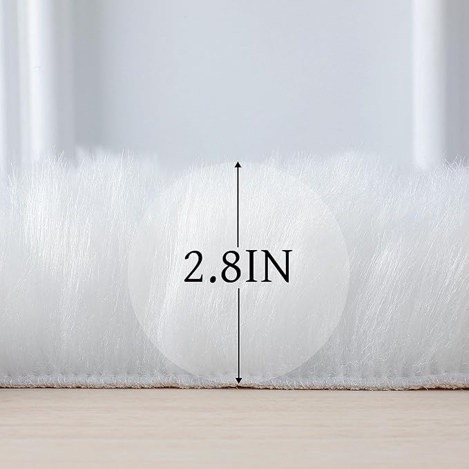 linmopm Faux Fur Rug Sheepskin Shag Fluffy Fuzzy White 2x3 ft Small Rugs - Image 2