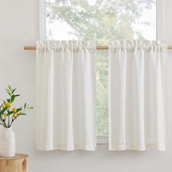 RYB HOME Kitchen Curtains, 30 inches Long Linen Rod Pocket Semi Sheer Cuartins by RYBHOME
