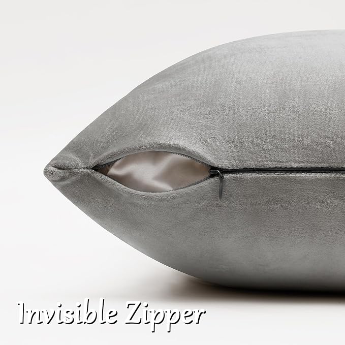 GIGIZAZA Silver Grey Velvet Throw Pillow Covers 18x18 Pack of 2 | Decorative - Image 4