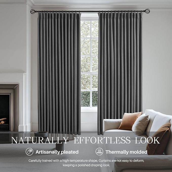 AUSSPVOCT Pinch Pleated 95 Inch Linen Curtains 100% Blackout - Image 4