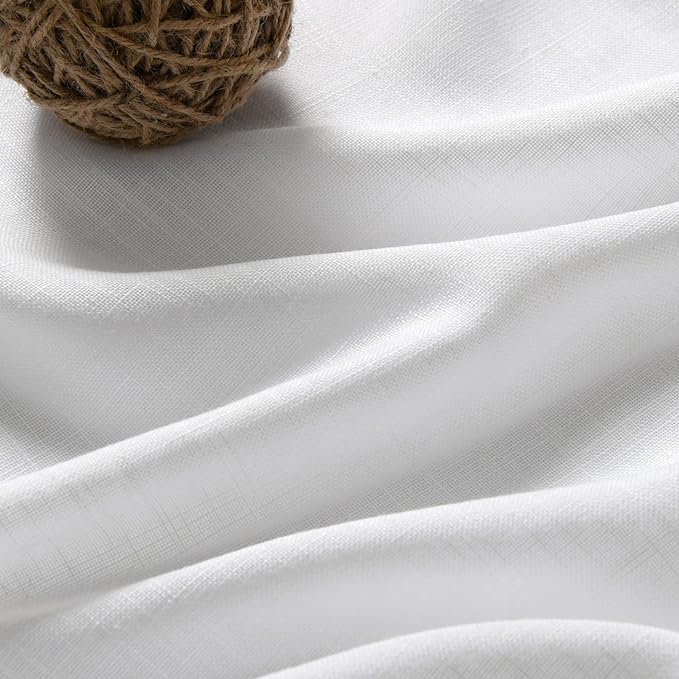 White Short Linen Curtains 40 Inch Length 2 Panels Back Tab Rod Pocket Semi - Image 5