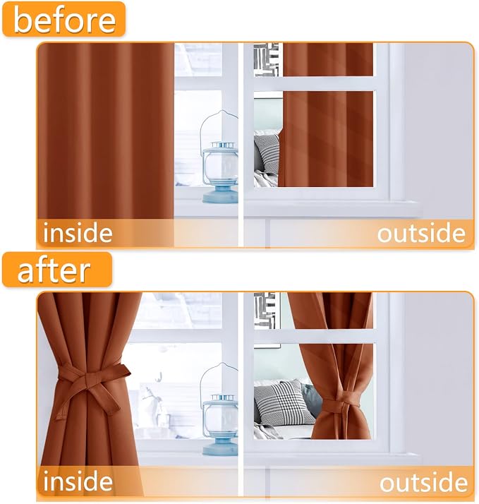 Fall Blackout Curtains for Bedroom Burnt Ochre 52 x 54 Inch 2 Panel | Thermal - Image 4