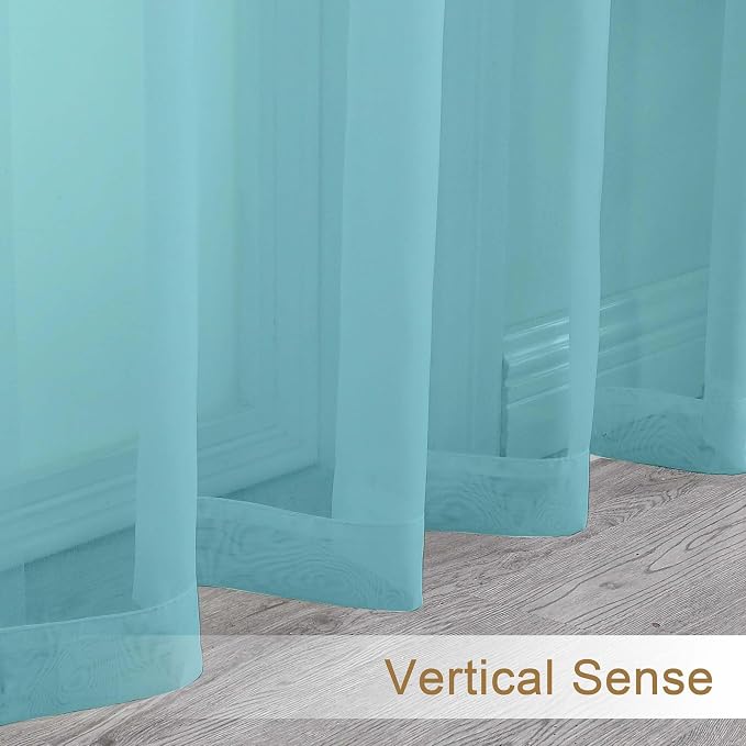 Chyhomenyc Aqua Sheer Curtains 96 inches Long 2 Panels, Light Filtering Soft - Image 4