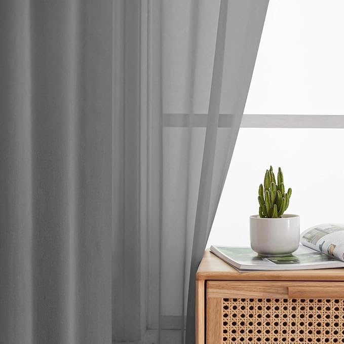Sheer Grey Curtains for Bedroom Living Room 54 Inch Length 2 Panels Set - Image 6