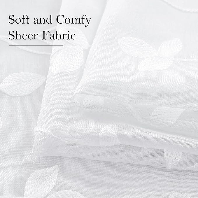 HOMEIDEAS White Sheer Curtains 52 X 96 Inches Length 2 Panels Embroidered Vine - Image 4
