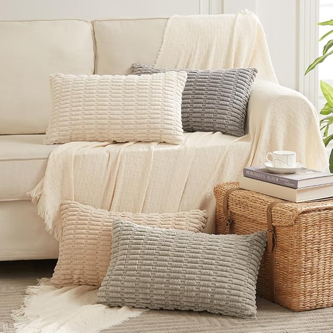 Fancy Homi 4 Packs Neutral Long Lumbar Decorative Throw Pillow Covers 12x24 Inch by Fancy+Homi