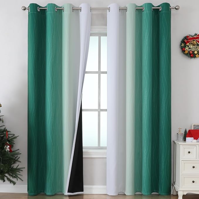 Estelar Textiler Green and Grayish White Ombre Blackout Curtains by ESTELARTEXTILER