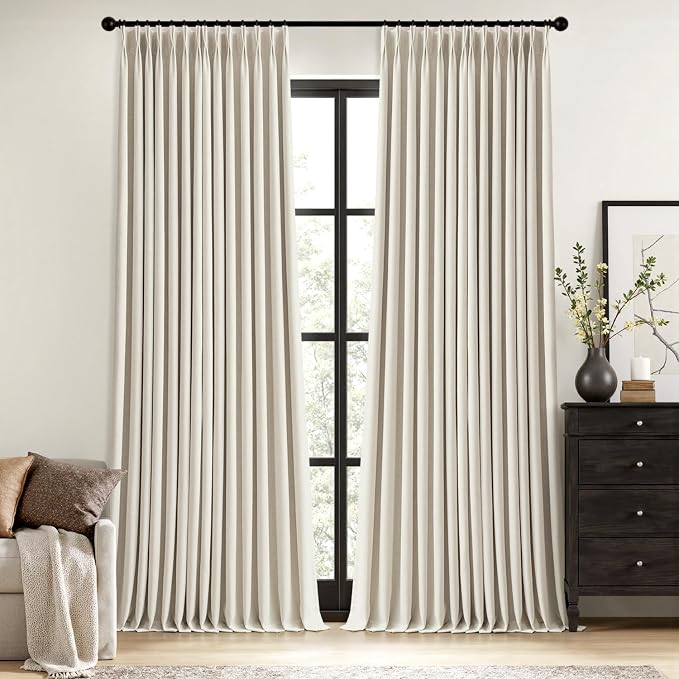 MIULEE Linen Pinch Pleated 100% Blackout Linen Curtains 40x108 Inches | Room by MIULEE