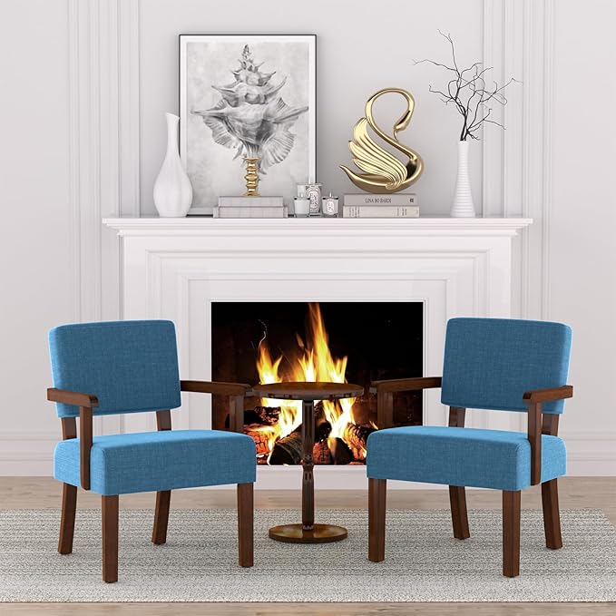 Accent Chair with Wood Frame, Arm Chairs Oversize with Soft Seat and Armrests for Living, Dining, Bed, Reading, and Waiting Rooms