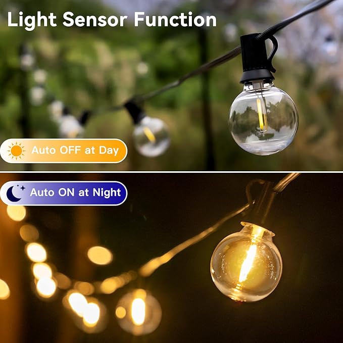 50FT Outdoor String Lights with Remote Dimmer, 25+2 Led Bulbs Connectable Dimmable Outdoor Lights, Support Timer Waterproof Shatterproof for Patio Yard Porch Deck