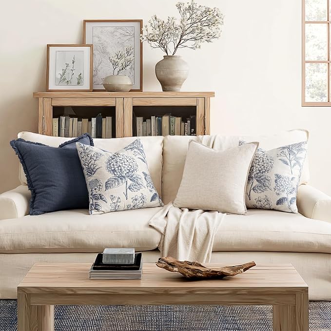 Set of 2 Decorative Floral Pillow Covers 18x18 Inch Light Blue | Neutral - Image 4