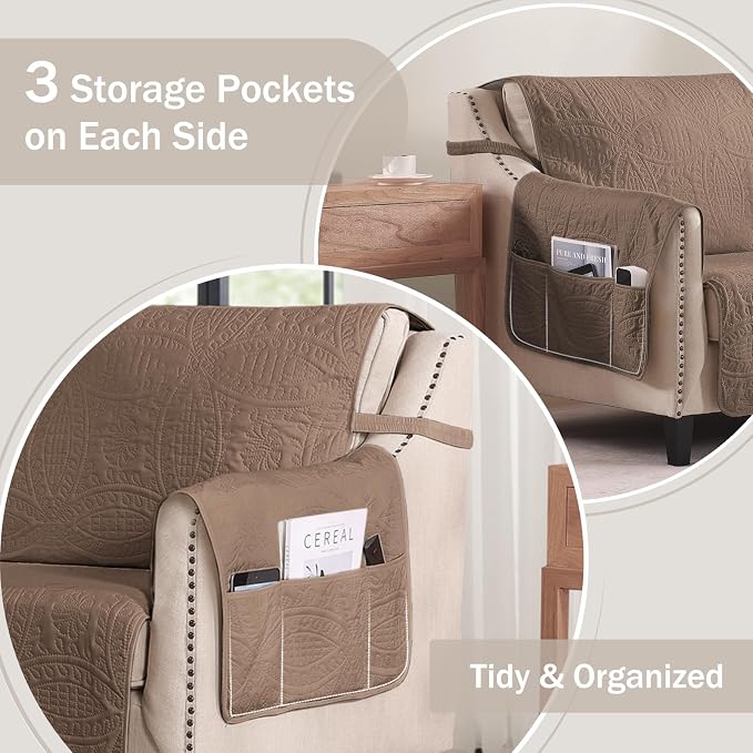 Toffee Quilted Recliner Covers, Waterproof Recliner Chair Covers, Lazy Boy - Image 4