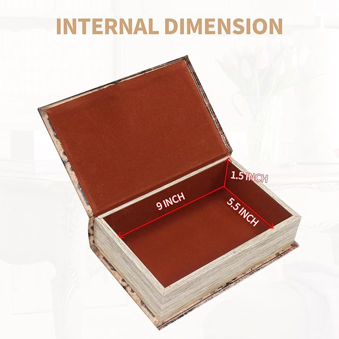 Decorative Storage Box for Home Decor - Vintage Faux Wood Book Box with Magnetic Lock, Hidden Jewelry & Remote Storage, Coffee Table Books Decor, Shelf Decor Accents (M Size, 10.2") -5-05