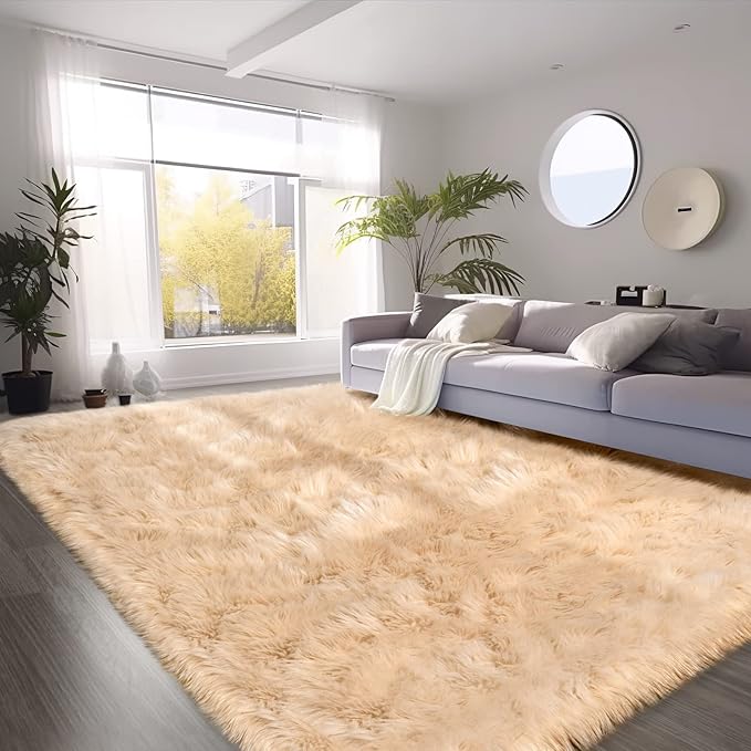 SERISSA Faux Fur Area Rug, 5x8 Feet, Luxury Shaggy Rug - Image 2