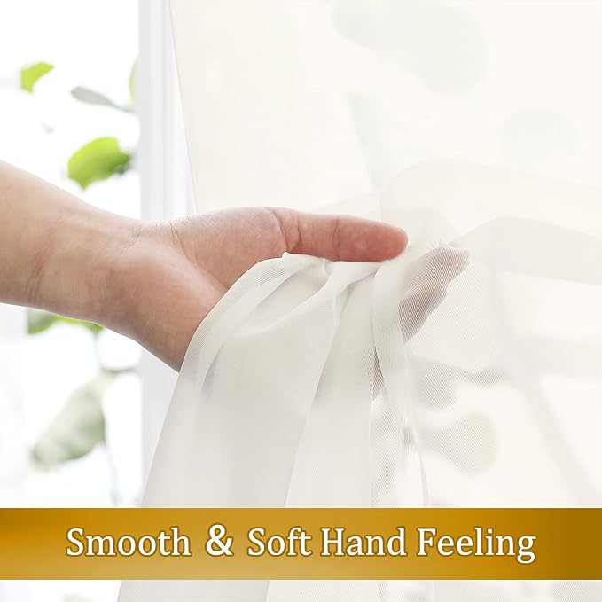 Aiyufneg Ivory Sheer Curtains 36 inch Length Kitchen Tiers Short Voile - Image 4