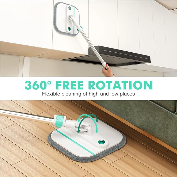 Upgraded Spin Mop and Bucket Set Self-Standing Mop Bucket Separate Dirty and Clean Water System Self Wringing 360° Rotating 90° Foldabl Mops and Buckets for Floor Cleaning (Blue, 6Pads)
