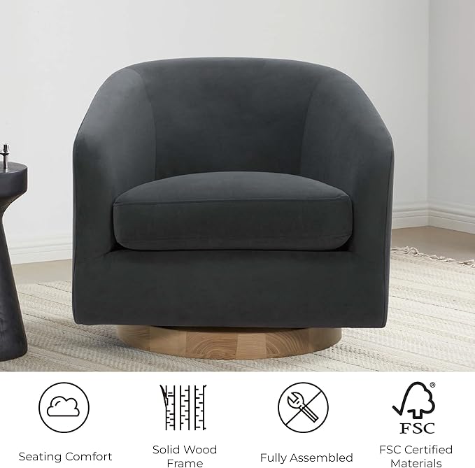 CHITA Swivel Accent Chair, FSC Certified Upholstered Velvet Barrel Chair for Living Room Set of 2, Fully Assembled, Grey