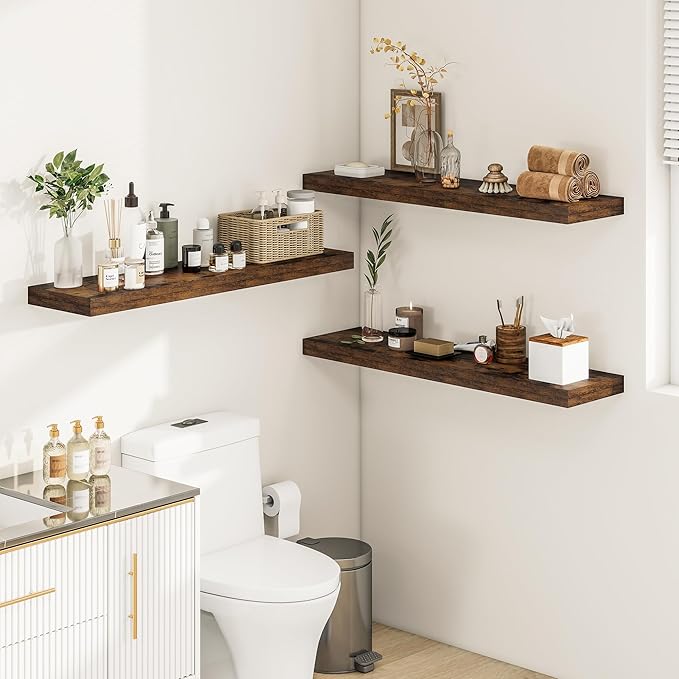 12" Deep Floating Shelves for Wall 36 Inches Long, Heavy Duty Wall Shelves for Bedroom Bathroom Kitchen Laundry Room, Farmhouse Rustic Shelves for Home Decor, 36" X 12" X 2" Set Of 2, Rustic Brown