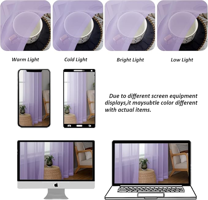 Chyhomenyc Lilac Sheer Curtains 84 Inch Length 2 Panels, Light Filtering Soft - Image 8
