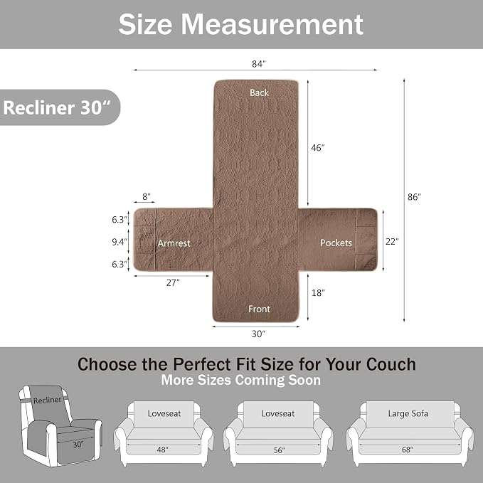 Toffee Quilted Recliner Covers, Camel Large Recliner Chair Covers, Lazy Boy - Image 7
