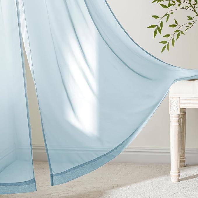 MIULEE Sky Blue Sheer Curtains 90 Inches Long, 4 Panels Set, Light Filtering - Image 6