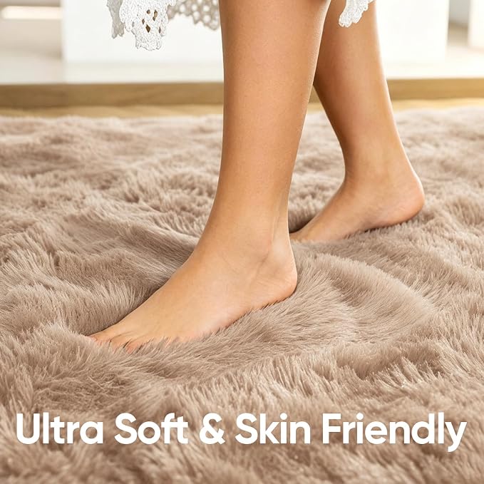 4x6 Beige Fluffy Soft Area Rug Non-Slip - Image 5