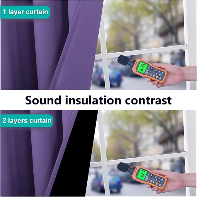 NICETOWN Lilac Purple 100% Blackout Curtains 45 inches Long, Thermal Insulated - Image 4