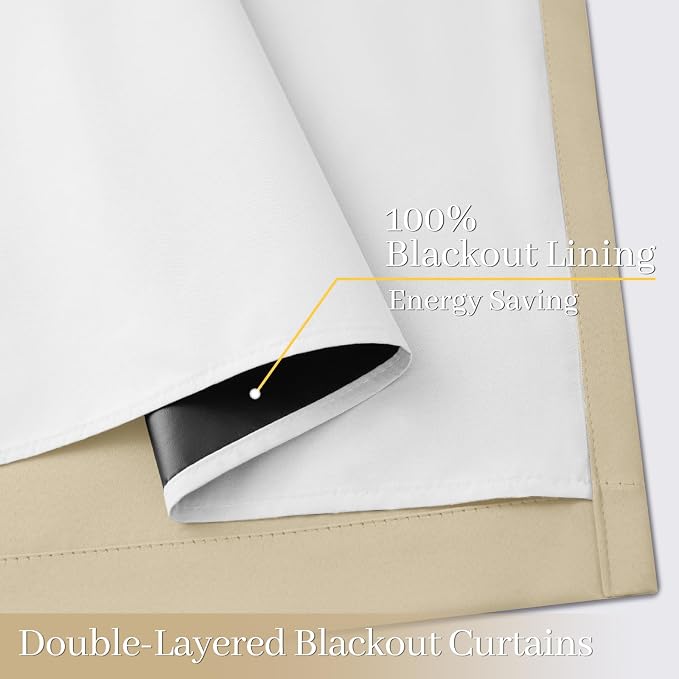 Yakamok Beige 100% Blackout Curtains 84 Inches Long - Image 4