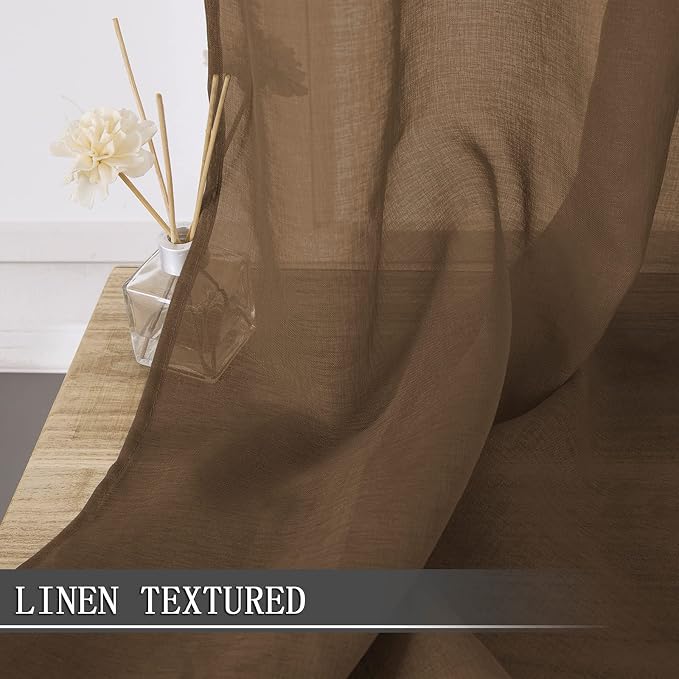 Tollpiz Sheer Curtains Linen Textured Living Room Curtain Sheers Light - Image 2