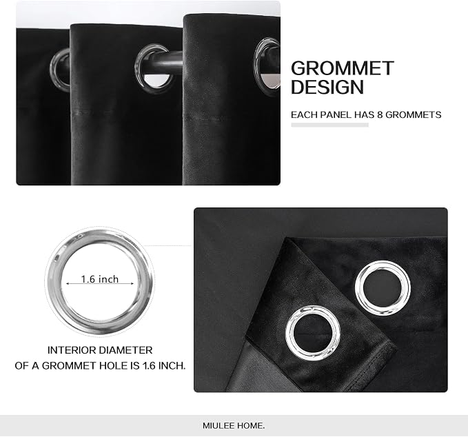 MIULEE Velvet Curtains Black Elegant Grommet Thermal Insulated Soundproof Room - Image 2