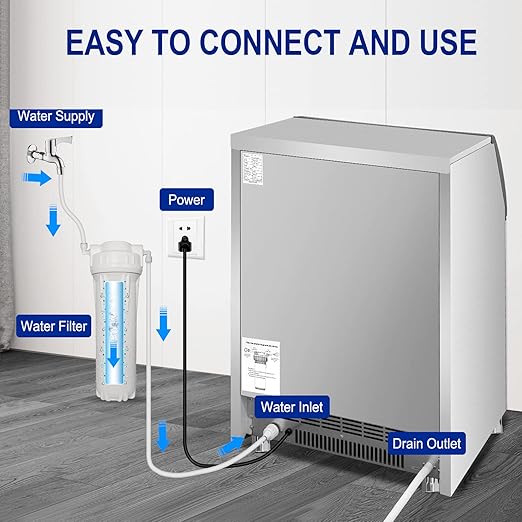 Commercial Ice Maker Machine 360LBS/24H with 77LBS Large Ice Storage Bin, 126Pcs Clear Ice Cubes in 11Mins, Stainless Steel Under Counter Industrial Ice Machine for Bar, Restaurant Business
