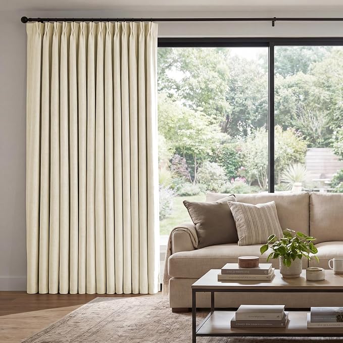 Pinch Pleated Linen Curtains 100% Blackout 90 Inches Long by AUSSPVOCT