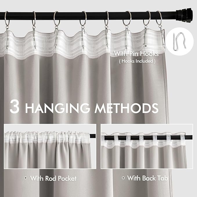 MIULEE Stone Back Tab Blackout Curtains 90 Inches Long 2 Panels Set - Image 4