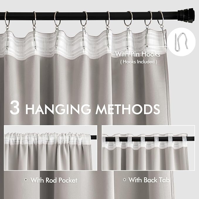 MIULEE Cobblestone Back Tab Blackout Curtains 52x90 Inch Long 2 Panels Set | - Image 4