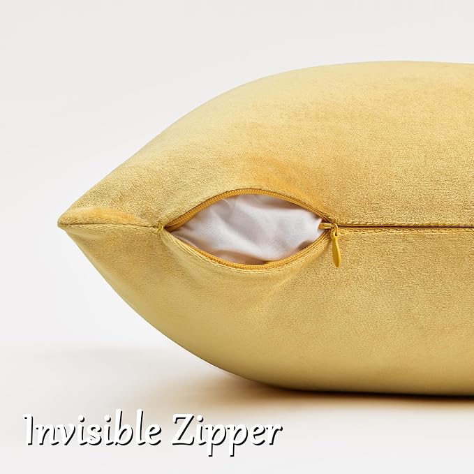 GIGIZAZA Yellow Velvet 20x12 Lumbar Decorative Throw Pillow Covers - Image 4
