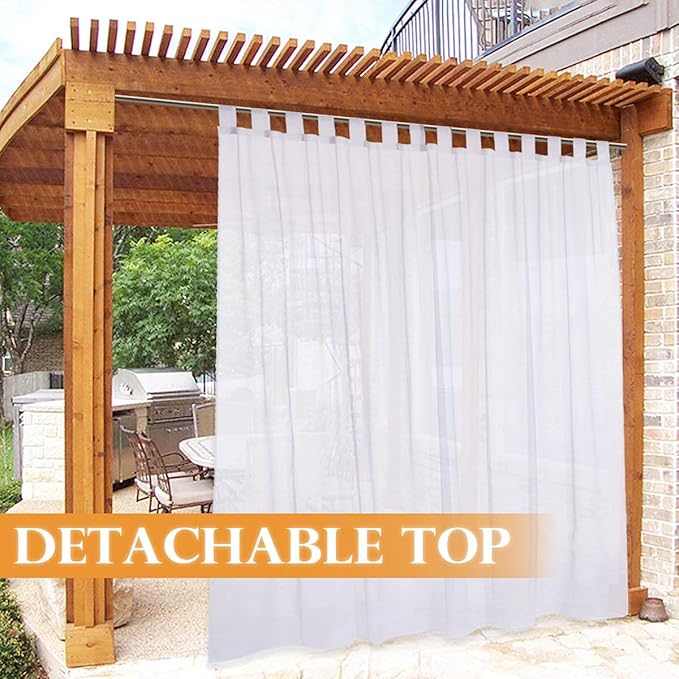 RYB HOME Outdoor Curtains White Sheer Drapes, Detachable Tab Top Easy Hanging - Image 2