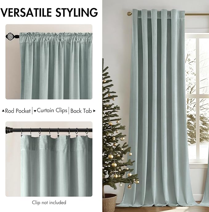 MIULEE Velvet Curtains 52x108 inches 2 Panels Misty Blue Blackout Curtains | - Image 2