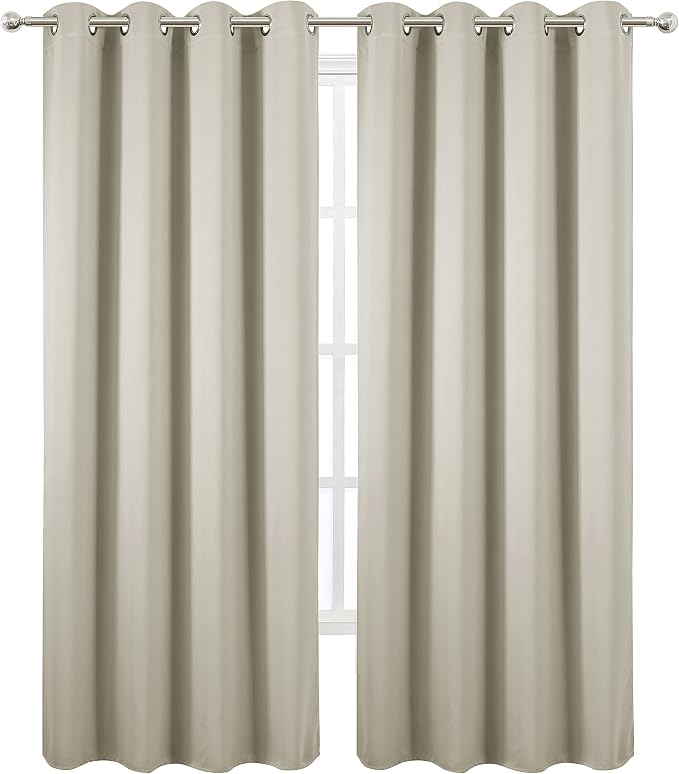 Blackout Curtains 66 x 84 inch/Light Beige Curtains Set of 2 Panels/Thermal - Image 2