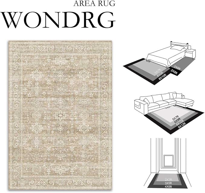 2x3 Washable Area Rug for Entryway Kitchen Vintage Beige Non Slip Low Pile Door - Image 2
