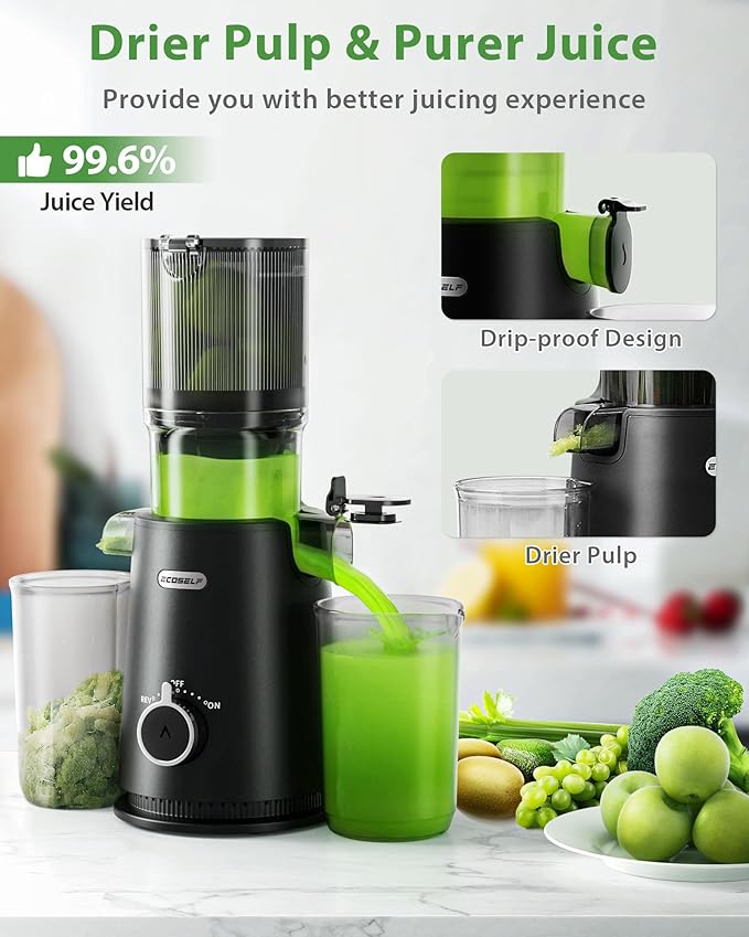 Juicer Machines, ECOSELF 4.35" Large Feed Chute for Family Needs, Professional Hands Free Cold Press Juicer For Whole Fruits & Vegetables, Self Feeding for Juice Extractor Machine, Easy to Clean