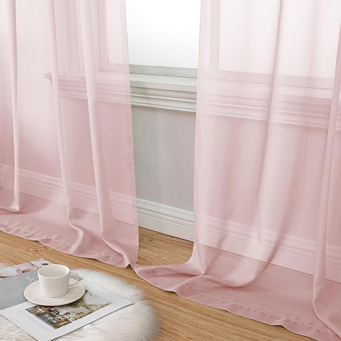 Aiyufeng Blush Pink Sheer Curtains 54 Inch Length 2 Panels Set, Light Filtering - Image 8