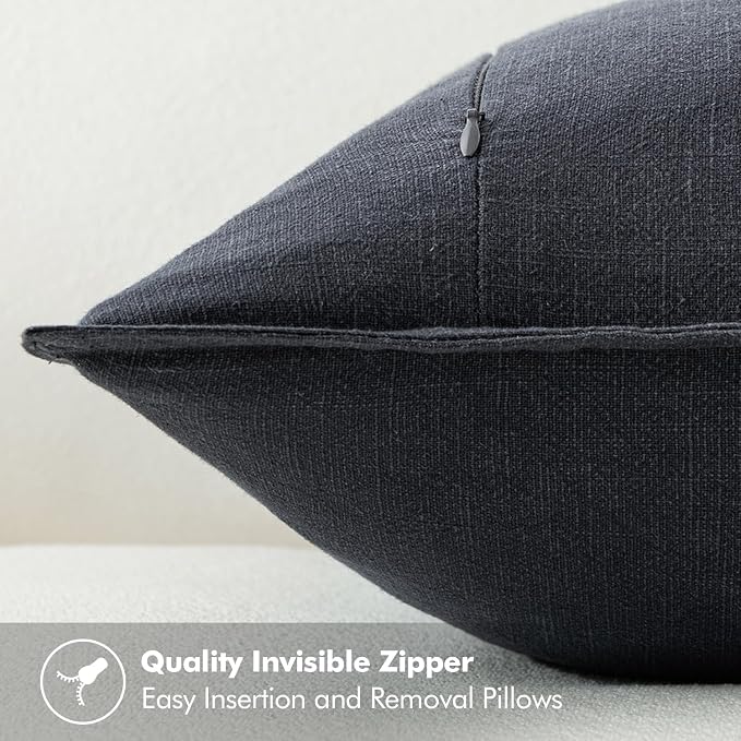 MIULEE Decorative Linen Pillow Covers 18x18 Inch Dark Gray | Boho Farmhouse​ - Image 3