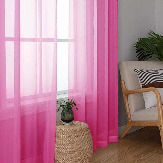 Hot Pink Sheer Curtains for Bedroom 84 Inches Long 2 Panels, Light Filtering - Image 2