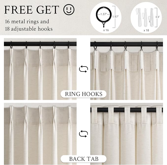 Topfinel Birch Pinch Pleated Linen Curtains 84 Inch Length 2 Panels - Image 6